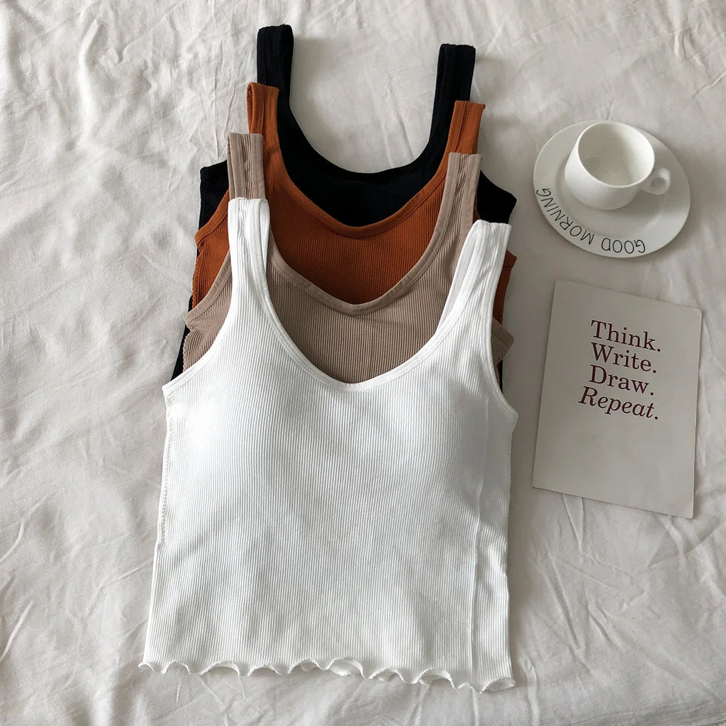 Women's Cotton Underwear Autumn New Fashion Sports Tank Up Sexy Solid Color Top Women's Rimless U-Neck Sling Female Lingerie