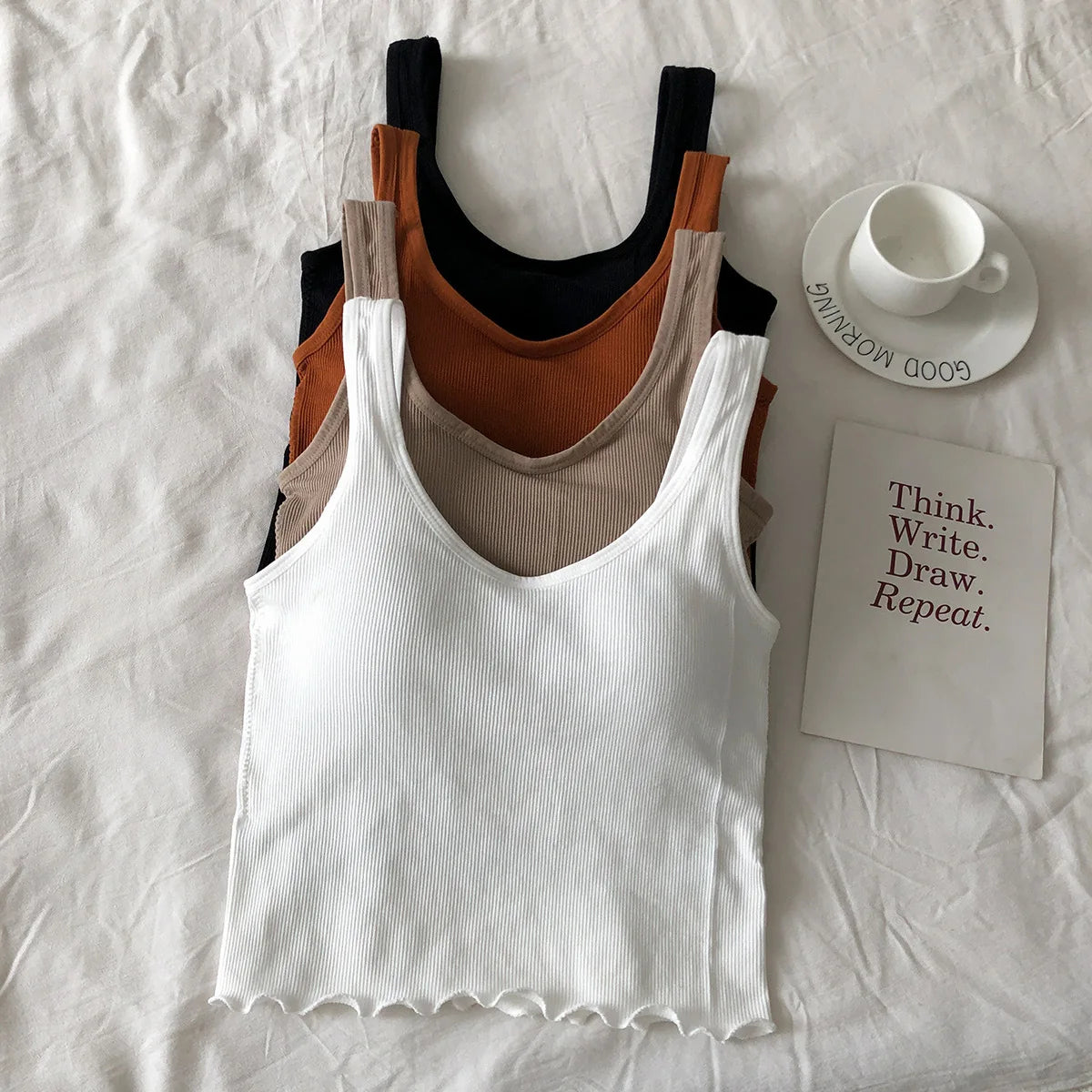 Women's Cotton Underwear Autumn New Fashion Sports Tank Up Sexy Solid Color Top Women's Rimless U-Neck Sling Female Lingerie