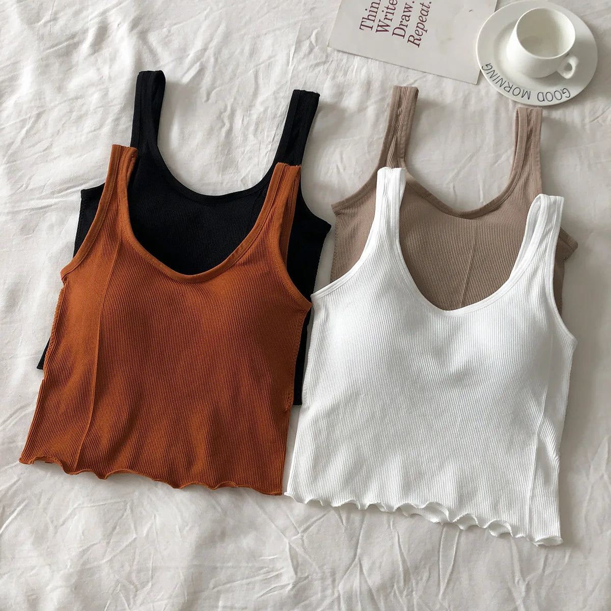 Women's Cotton Underwear Autumn New Fashion Sports Tank Up Sexy Solid Color Top Women's Rimless U-Neck Sling Female Lingerie