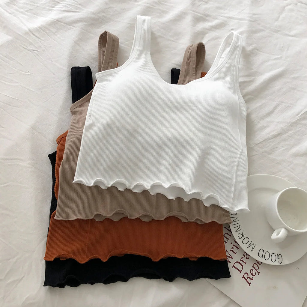 Women's Cotton Underwear Autumn New Fashion Sports Tank Up Sexy Solid Color Top Women's Rimless U-Neck Sling Female Lingerie