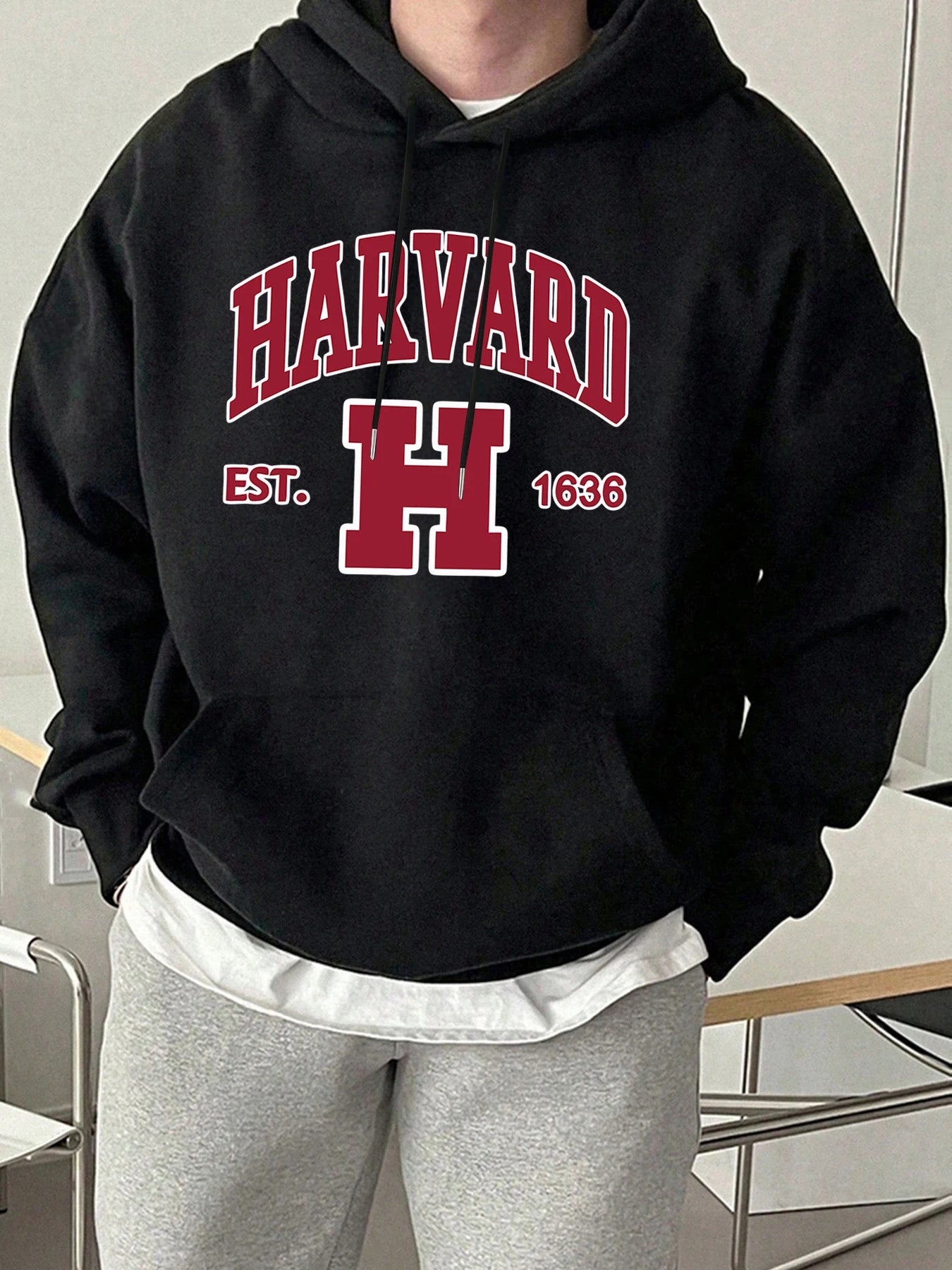 Harvard Est. 1636 Printed Sport Casual Hoody Men Street Fleece Sweatshirts Comfortable Loose Clothes Vintage Pocket Sportswears