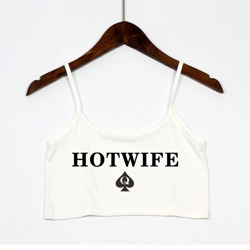 HOT WIFE Sexy Crop Top New Fashion Letters Print Summer Women's Sexy Elastic Cotton Camis Sleeveless Short Tank Top Bar Women