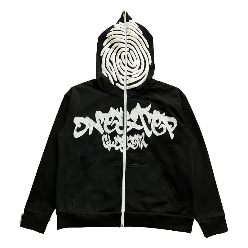 Y2k Zip Hoodie Irregular pattern goth Punk Sweatshirt Men hoodies Sport Coat Pullover Gothic Long Sleeve Oversized hoodie Jacket