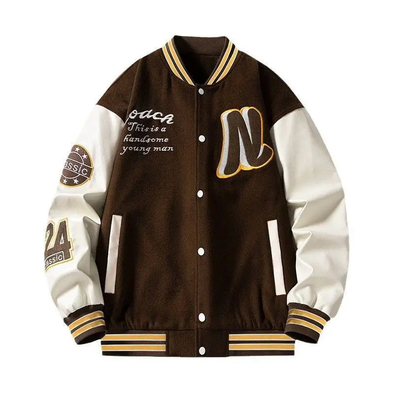 Men's Embroidered Jacket Baseball Jacket American Retro Couple Jacket Brown School Uniform Jacket Autumn Jacket Fashionable