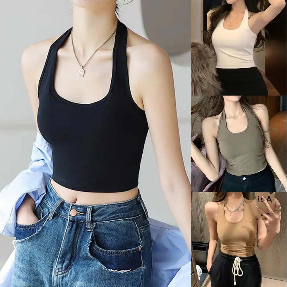 Summer Neck Halter Base Top Small Vest Beautiful Back Suspender Vest Sexy Back Chest Pad Outer Wear Strap Short Style Inner Top