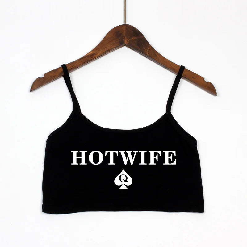 HOT WIFE Sexy Crop Top New Fashion Letters Print Summer Women's Sexy Elastic Cotton Camis Sleeveless Short Tank Top Bar Women