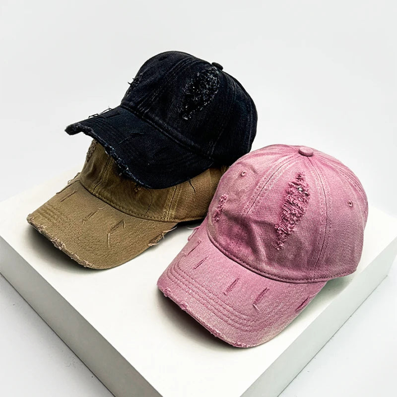 New Unisex Korean Solid Retro Baseball Hats Breathable Personal Sunshade Broken Style Peaked Caps Versatile Street Fashion ins