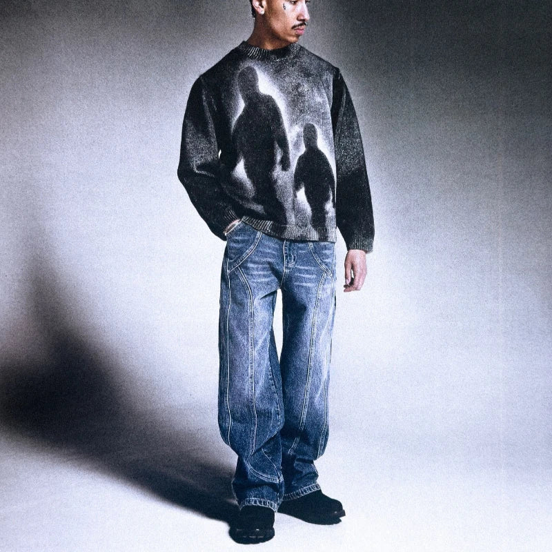 New style loose round neck pullover knit sweater Gothic retro street fashion hip-hop autumn and winter casual top Y2K clothing