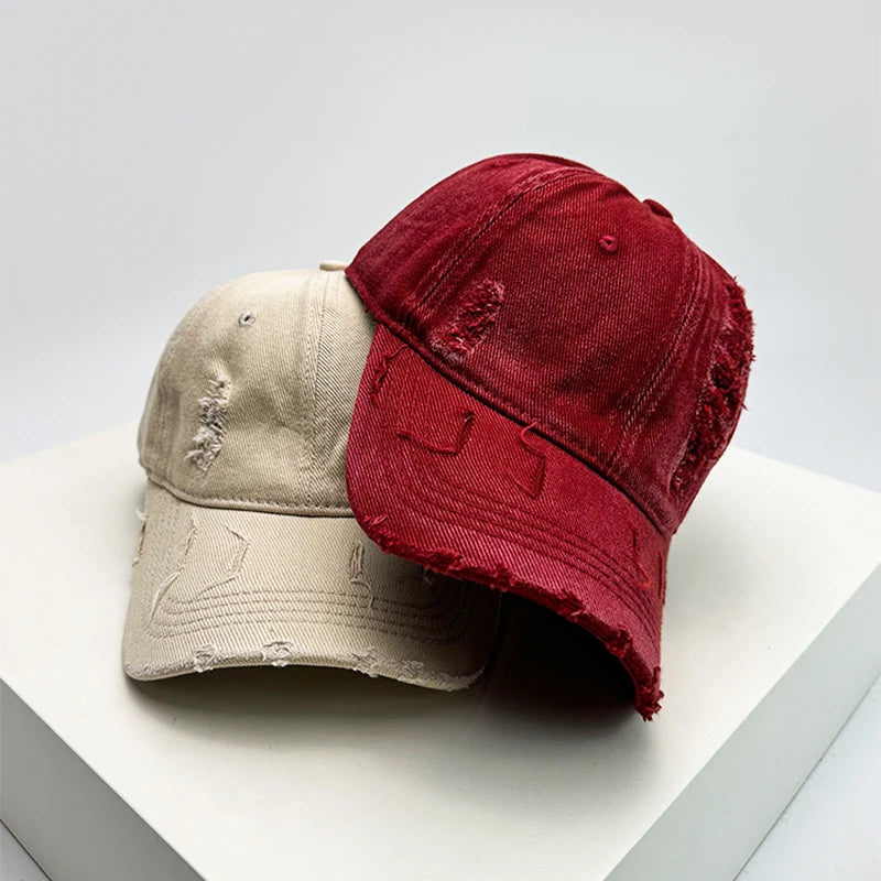 New Unisex Korean Solid Retro Baseball Hats Breathable Personal Sunshade Broken Style Peaked Caps Versatile Street Fashion ins