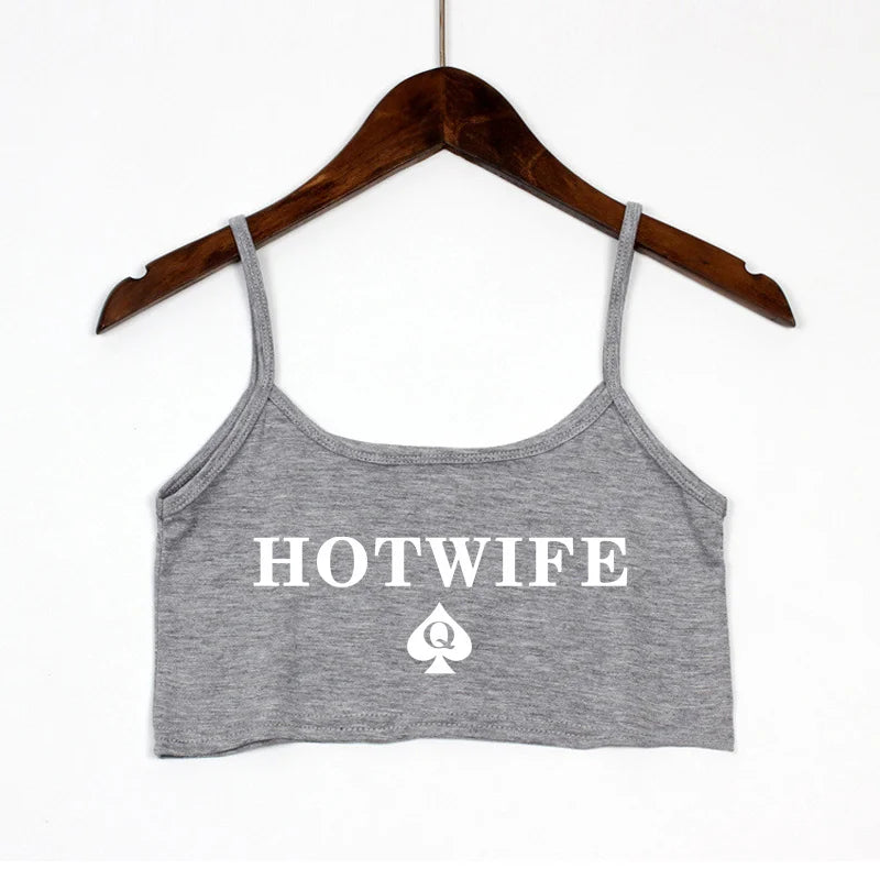 HOT WIFE Sexy Crop Top New Fashion Letters Print Summer Women's Sexy Elastic Cotton Camis Sleeveless Short Tank Top Bar Women