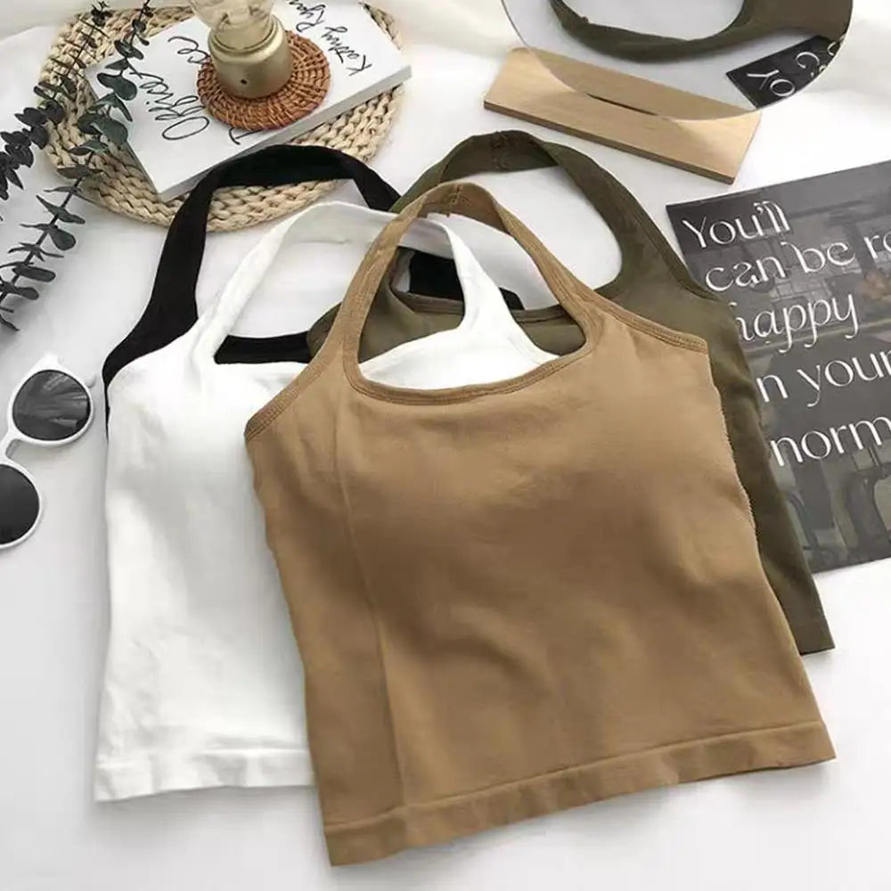 Summer Neck Halter Base Top Small Vest Beautiful Back Suspender Vest Sexy Back Chest Pad Outer Wear Strap Short Style Inner Top