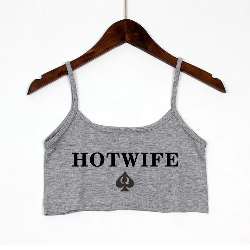 HOT WIFE Sexy Crop Top New Fashion Letters Print Summer Women's Sexy Elastic Cotton Camis Sleeveless Short Tank Top Bar Women