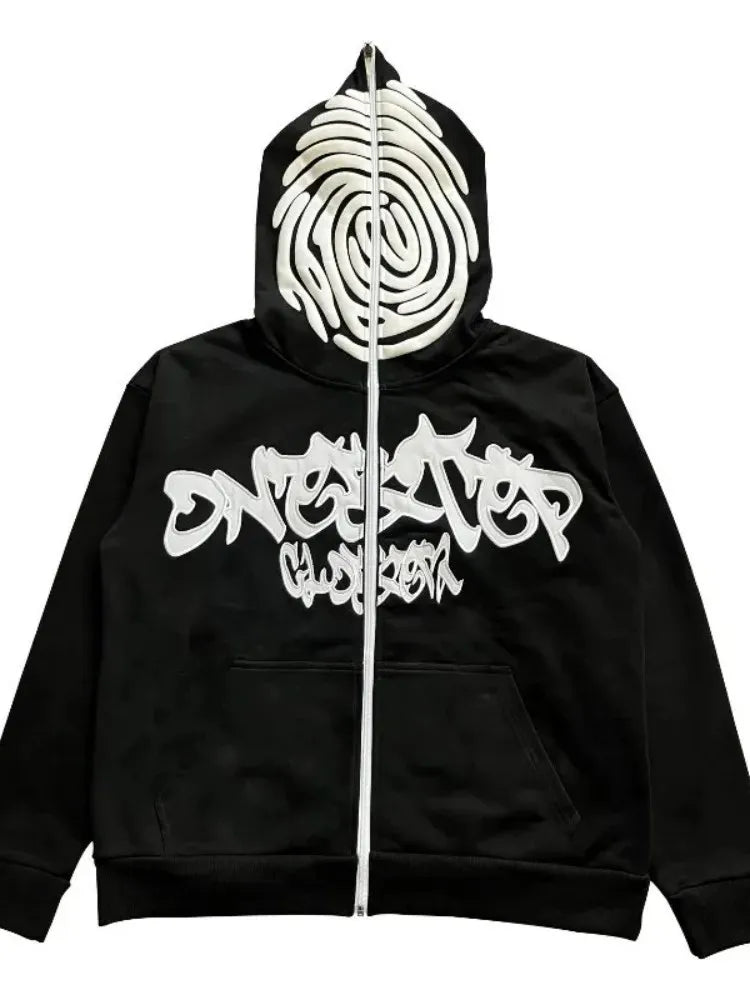 Y2k Zip Hoodie Irregular pattern goth Punk Sweatshirt Men hoodies Sport Coat Pullover Gothic Long Sleeve Oversized hoodie Jacket