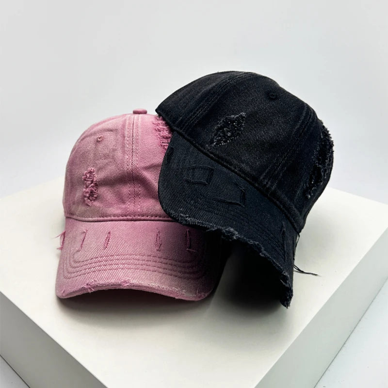 New Unisex Korean Solid Retro Baseball Hats Breathable Personal Sunshade Broken Style Peaked Caps Versatile Street Fashion ins