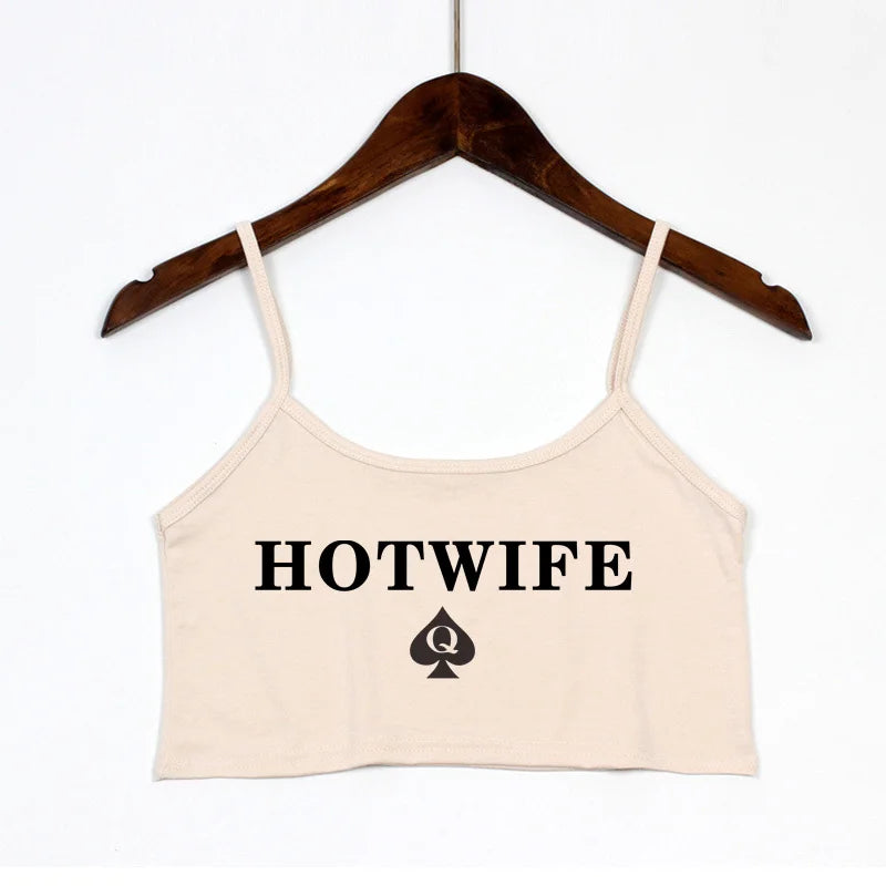 HOT WIFE Sexy Crop Top New Fashion Letters Print Summer Women's Sexy Elastic Cotton Camis Sleeveless Short Tank Top Bar Women